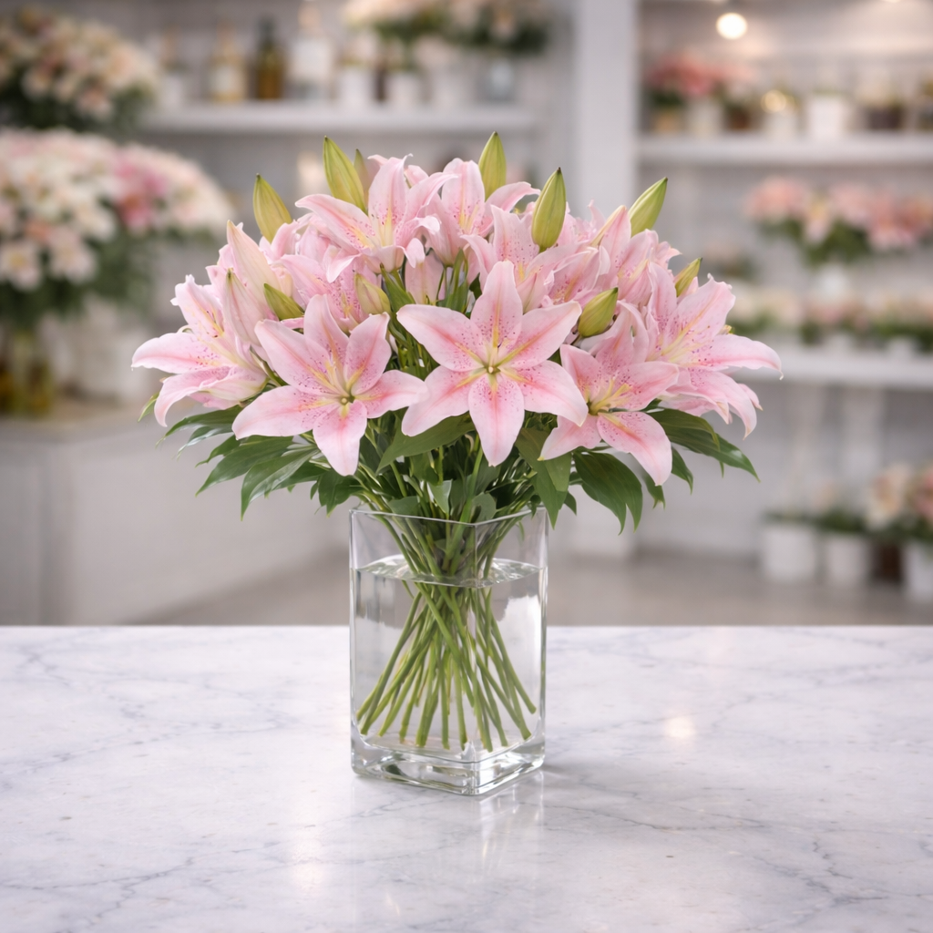 Premium Pink Lilies in a Vase – 5 Star Flower