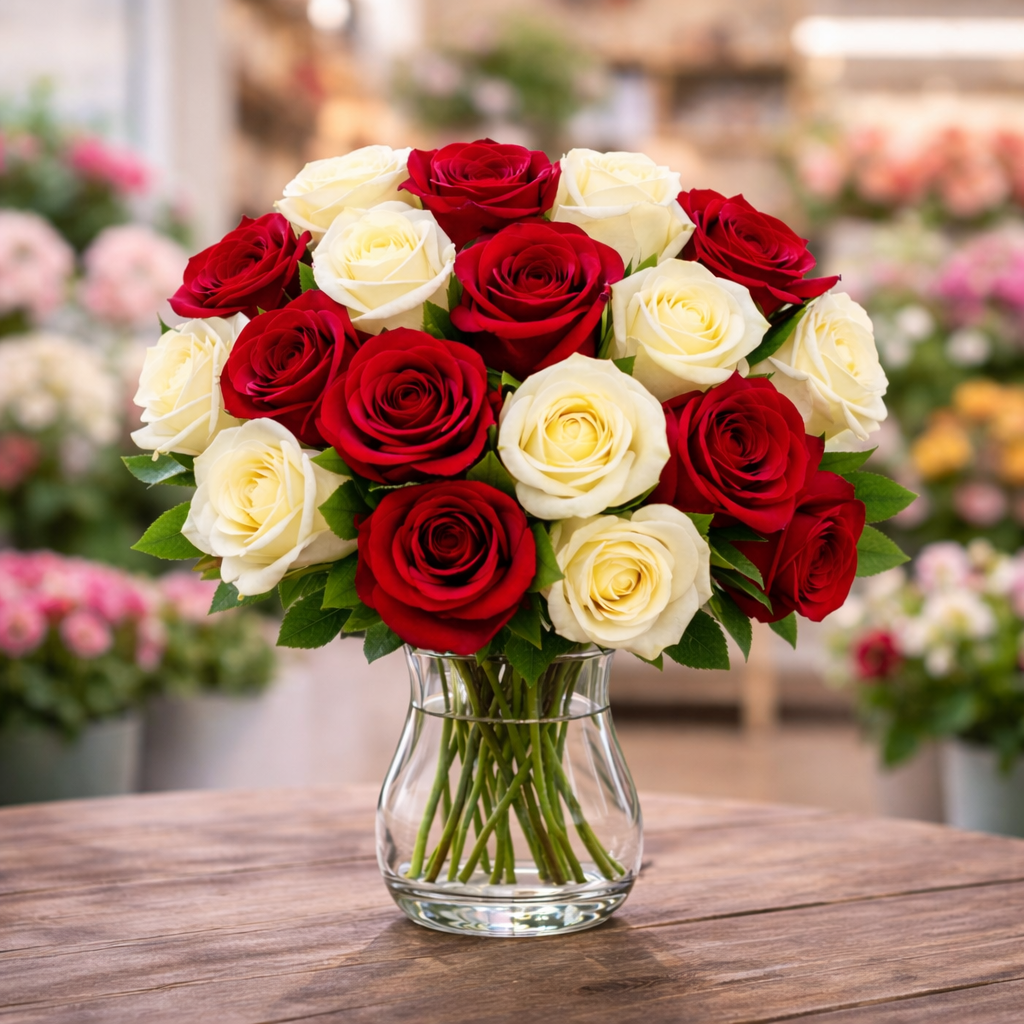 Red and White Rose Bouquet