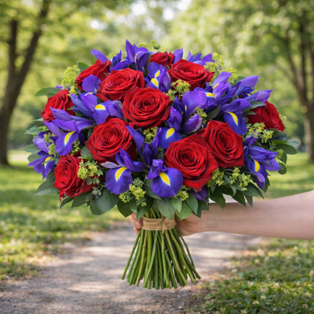 Iris & Red Rose Bouquet