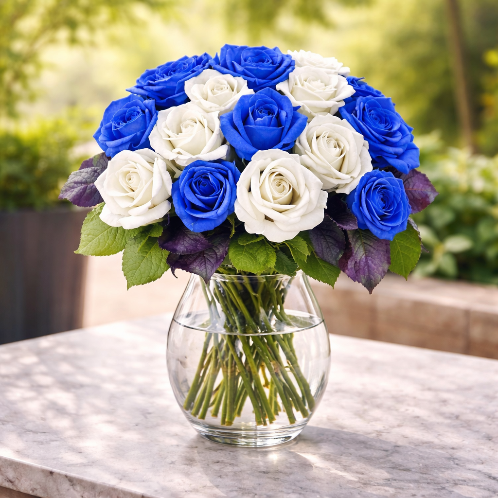 Blue and White Roses