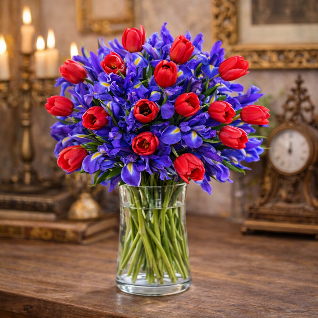 Irises & Tulips in a Vase