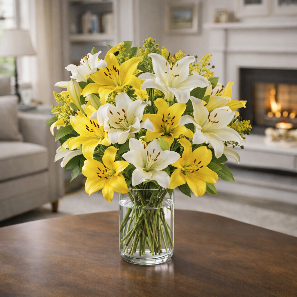 Yellow & White Lily in a Vase