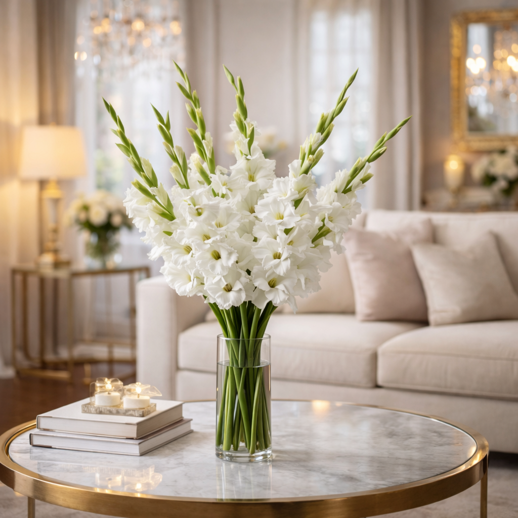 White Gladiolus in Vase