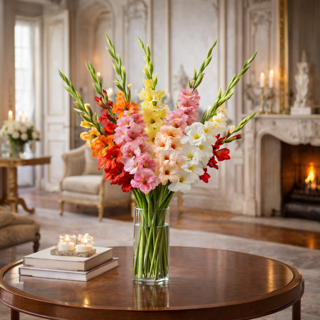 Mixed Color Gladiolus in a Vase