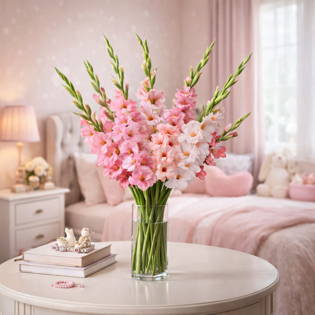 Pink Gladiolus in a vase