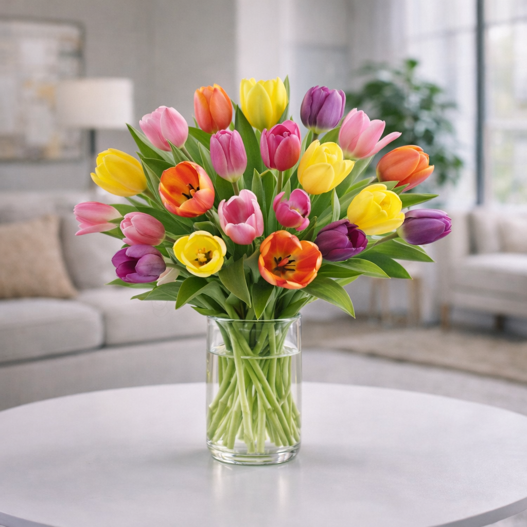 Mixed Color Tulips in Vase