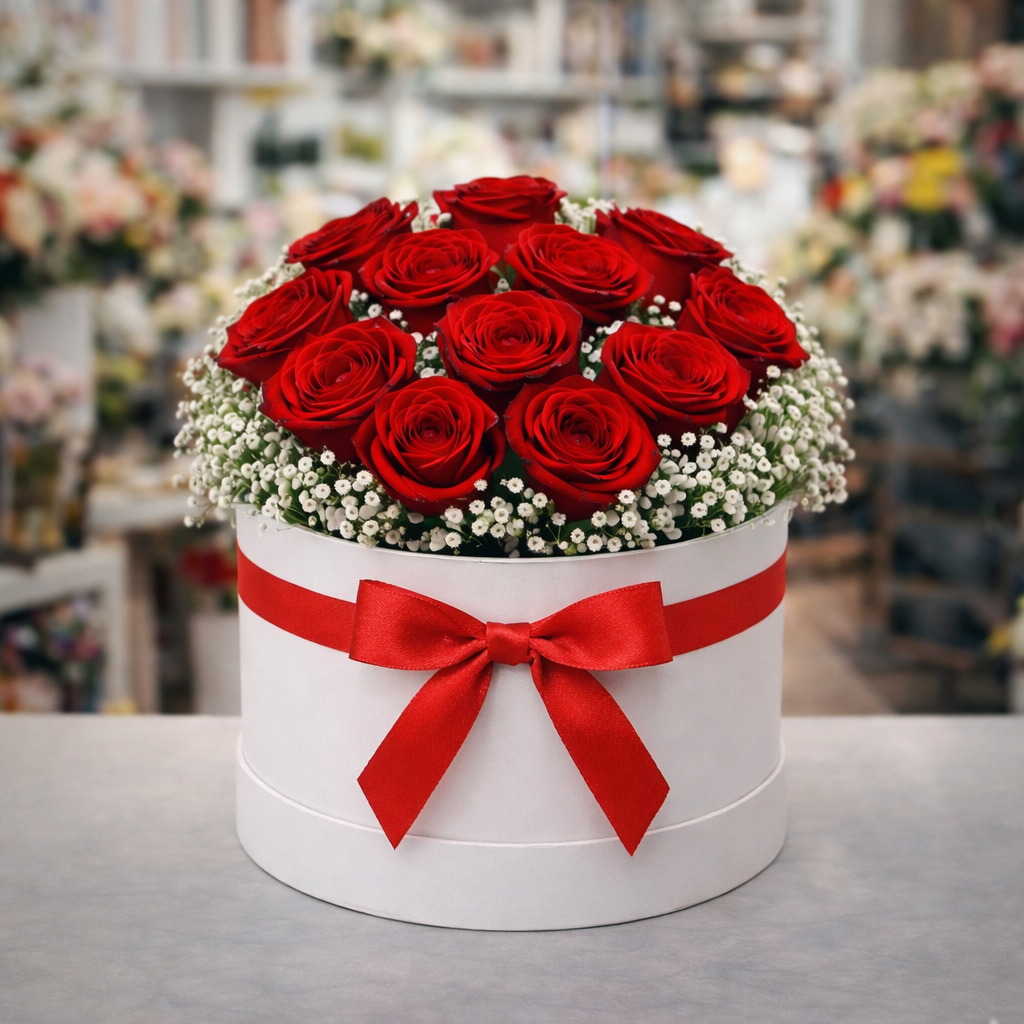 Red roses in a box