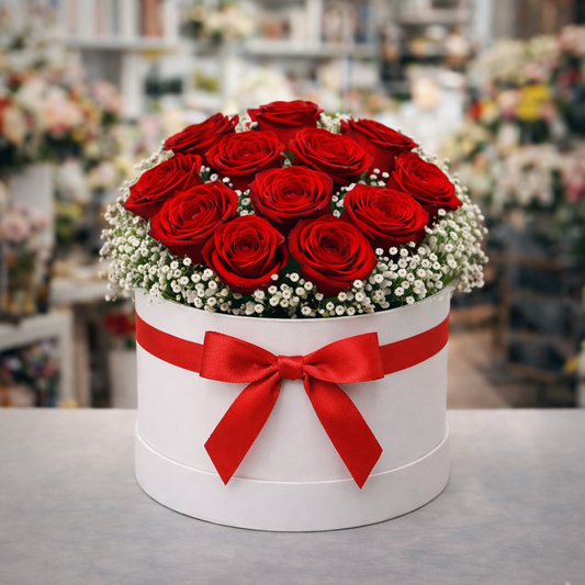 Red roses in a box