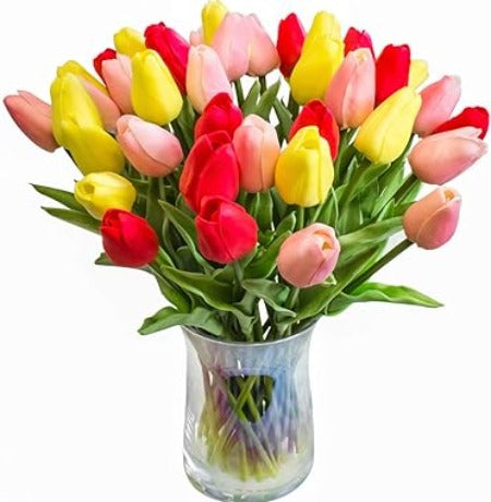 Mixed Color Tulips in Vase