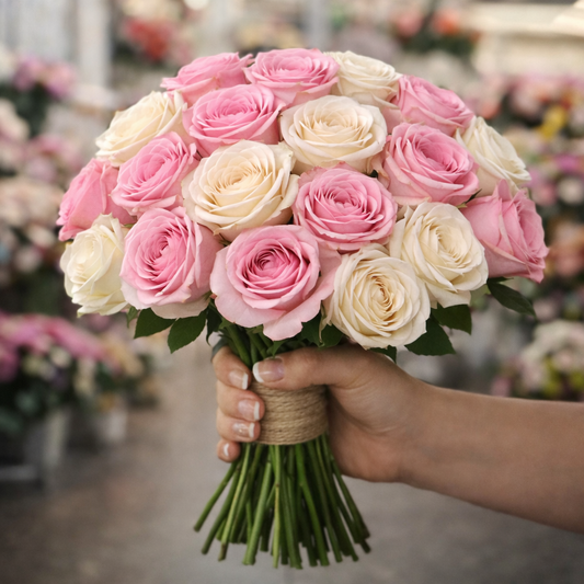 Blush & Ivory Hand-Tied Roses