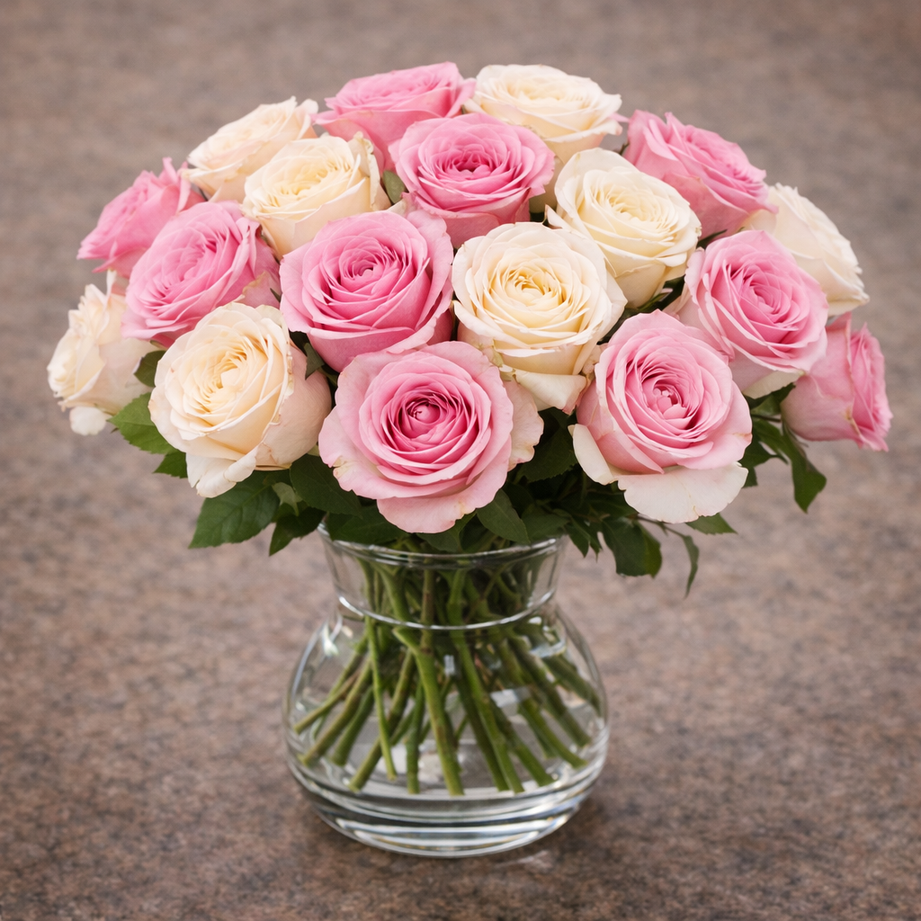 Blush & Ivory Roses in a Vase