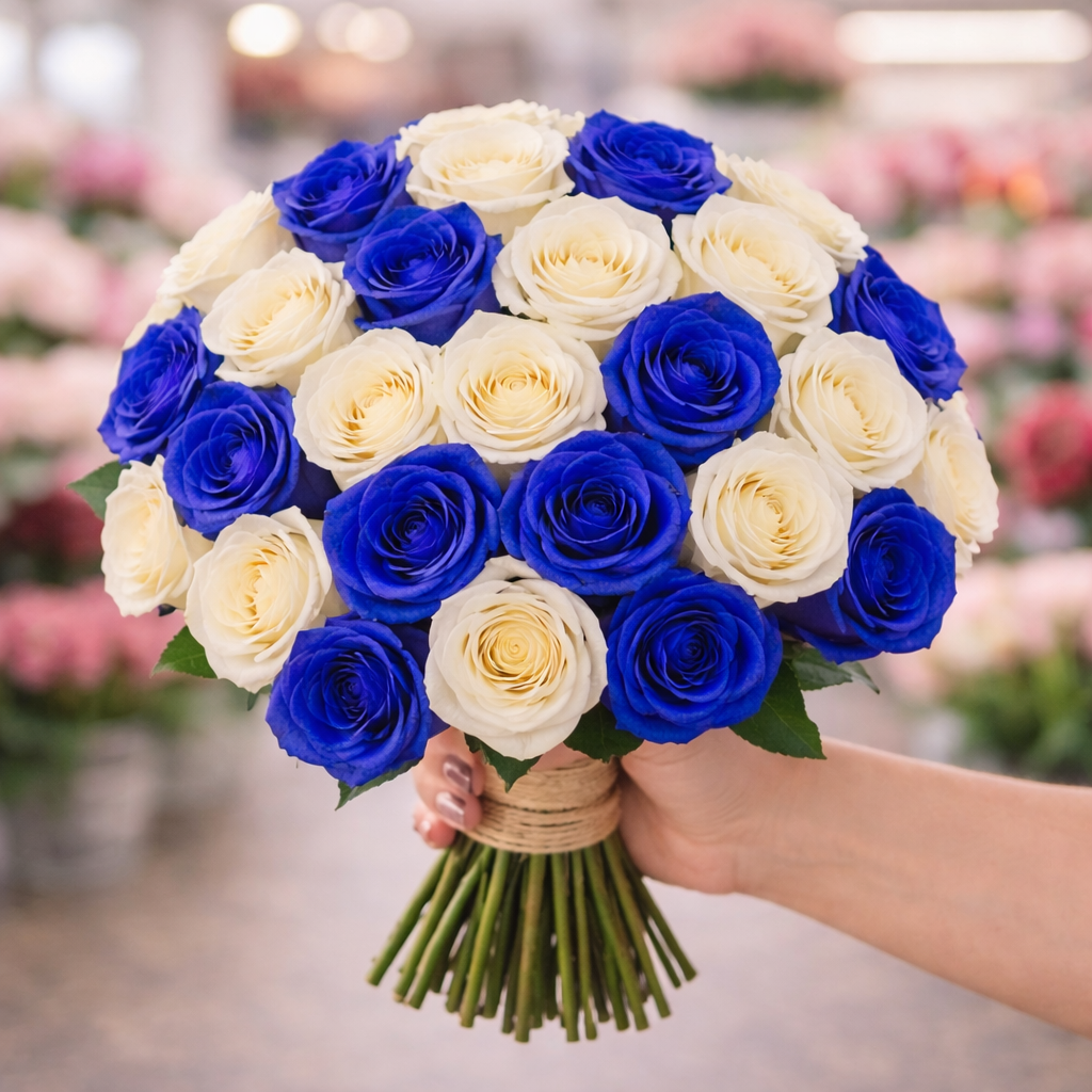Blue and White Roses