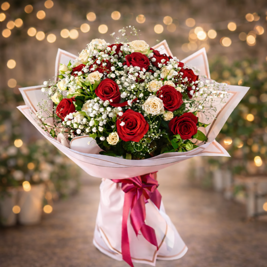 Red Roses & Baby Roses & Baby’s Breath