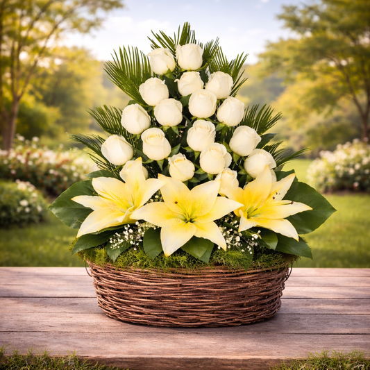 Lily & White Rose Basket