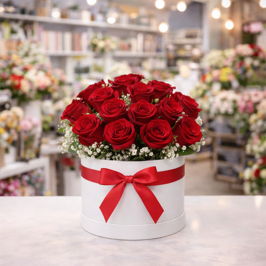Red roses in a box