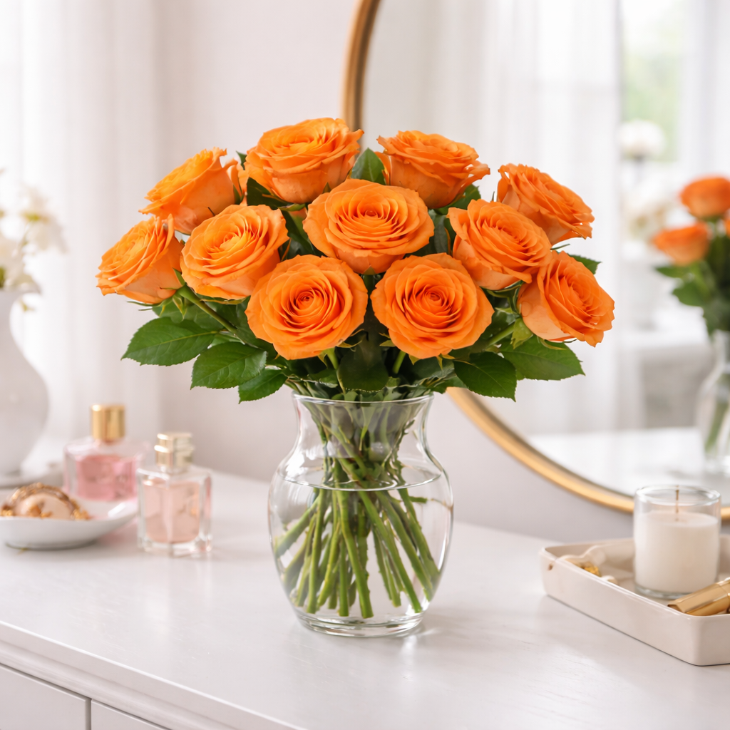 Orange Roses in a Vase