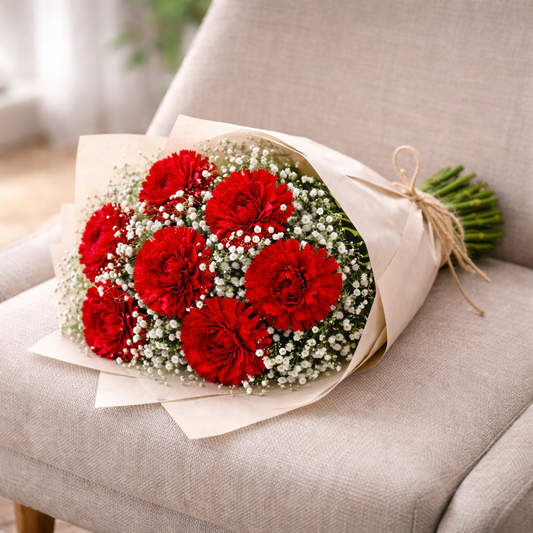 Red Carnation & Baby's Breath Bouquet
