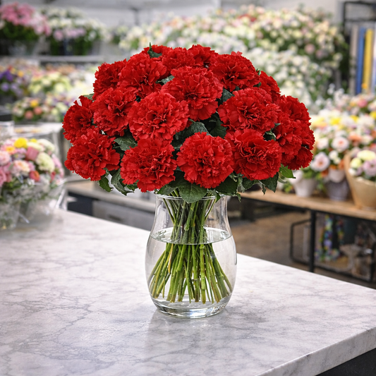 Red Carnations in Vase