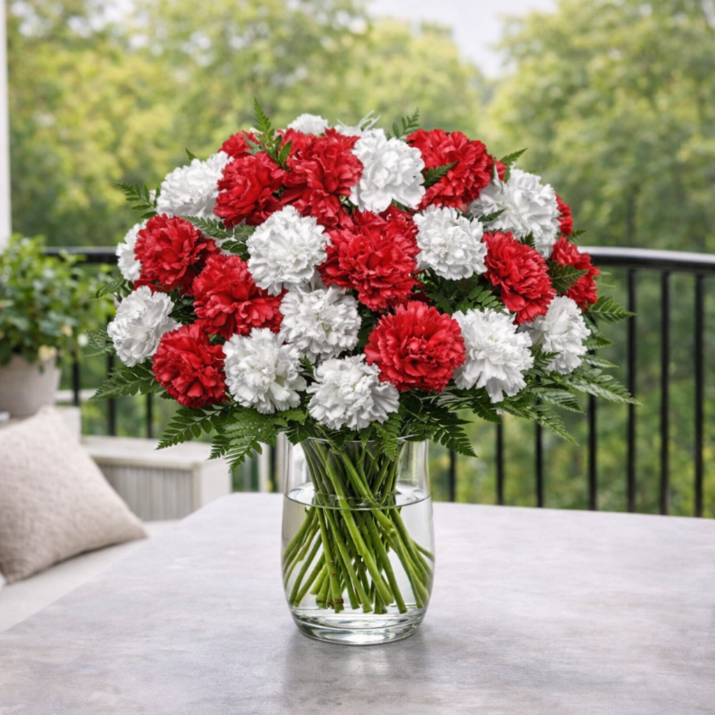 Red & White Carnation in Vase