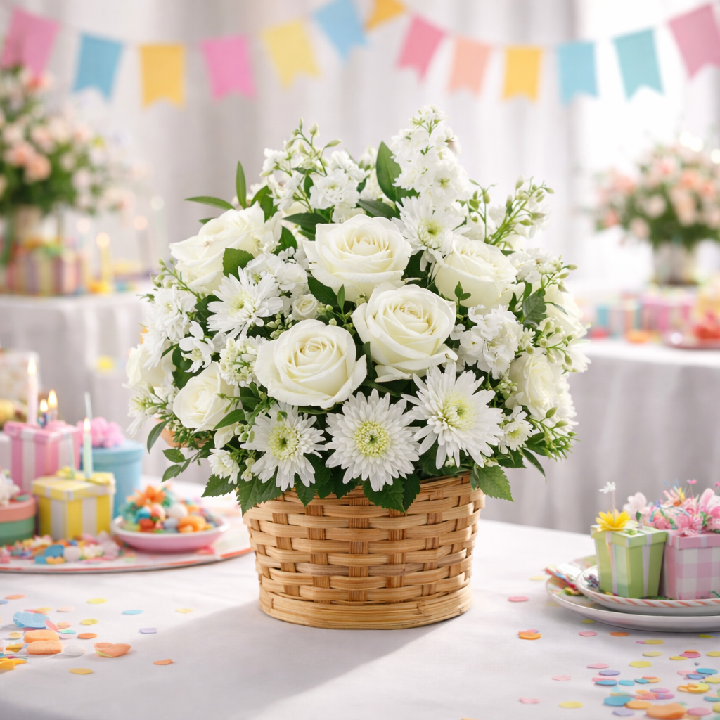 Peaceful Roses & Gerbera Basket