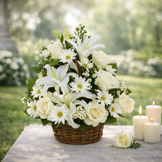 Peaceful White Flowers Basket