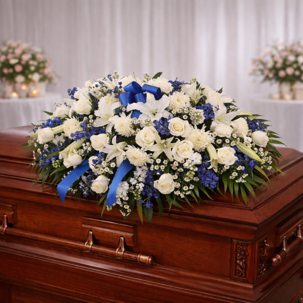 Blue & White Mixed Half Casket Cover