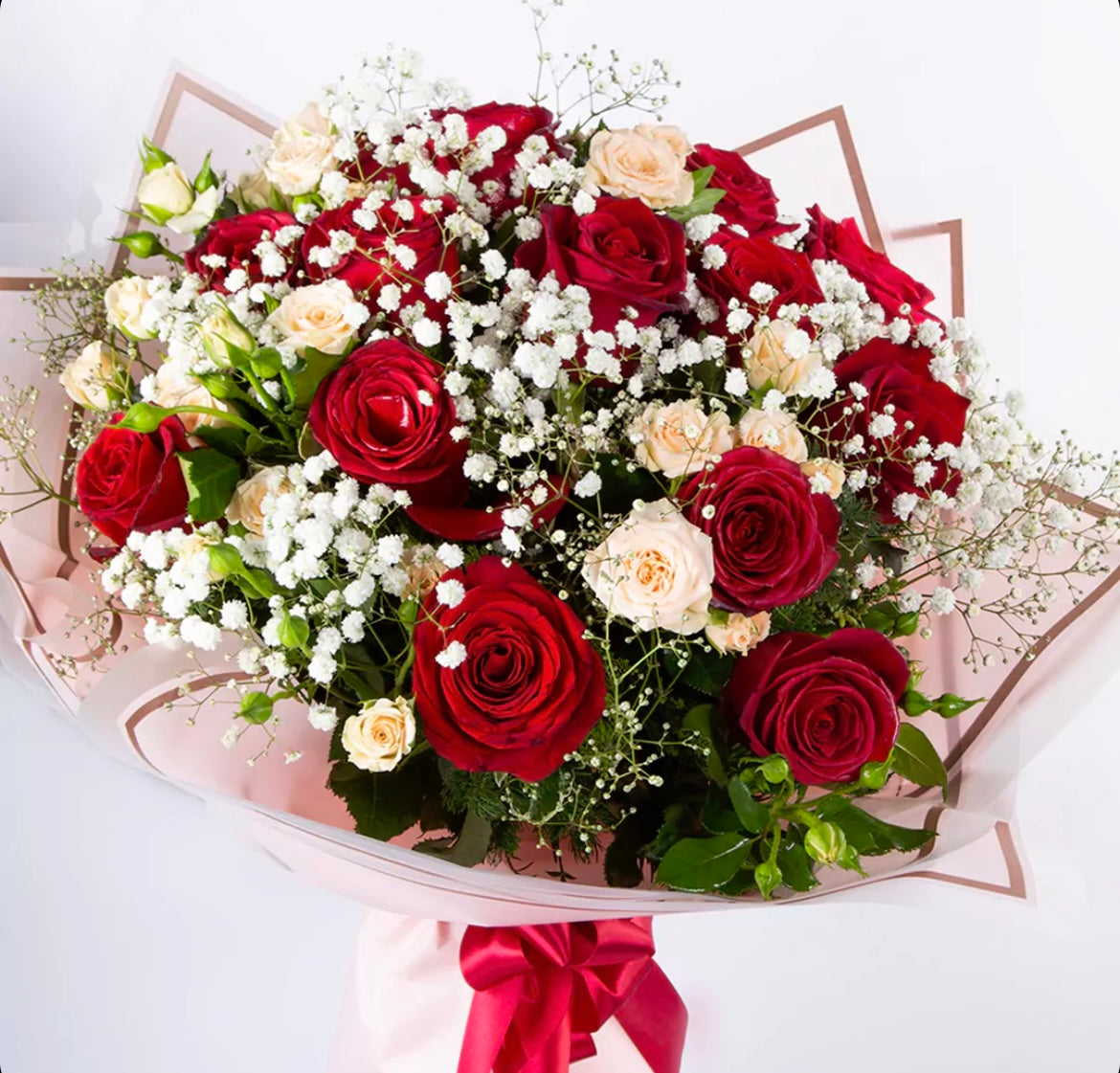 Red Roses & Baby Roses & Baby’s Breath – 5 Star Flower