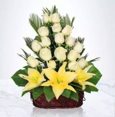 Lily & White Rose Basket