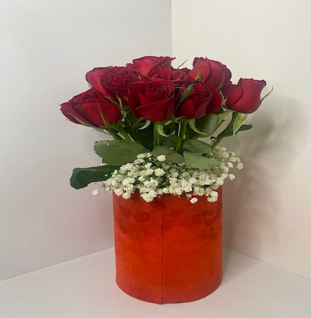 Red roses in a box