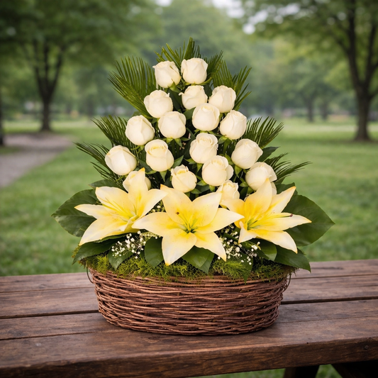 Lily & White Rose Basket