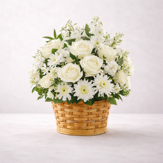 Peaceful Roses & Gerbera Basket