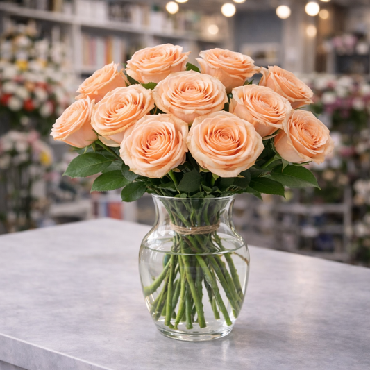 Peach Elegance Roses in a Vase