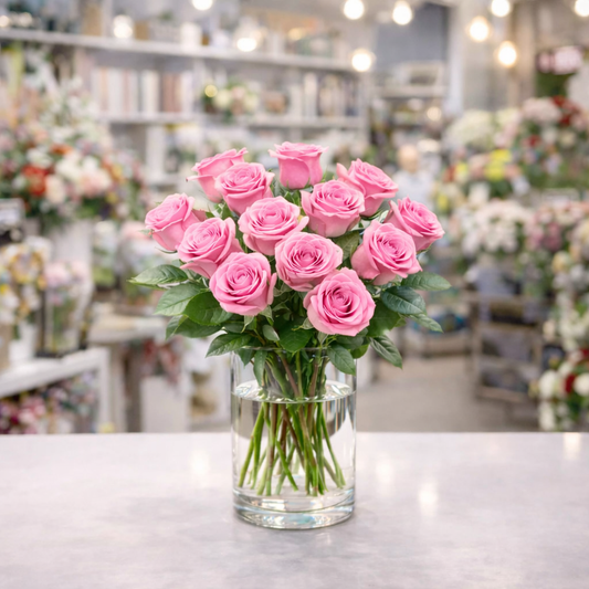 Pink Elegance Roses in a Vase