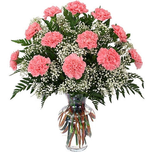 Pink Carnation & Baby's Breath Vase