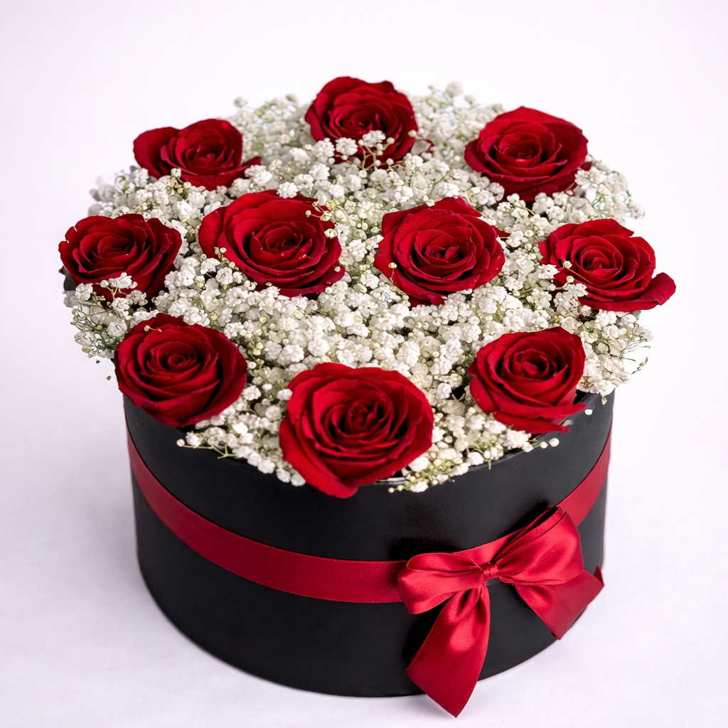 Red roses in a box