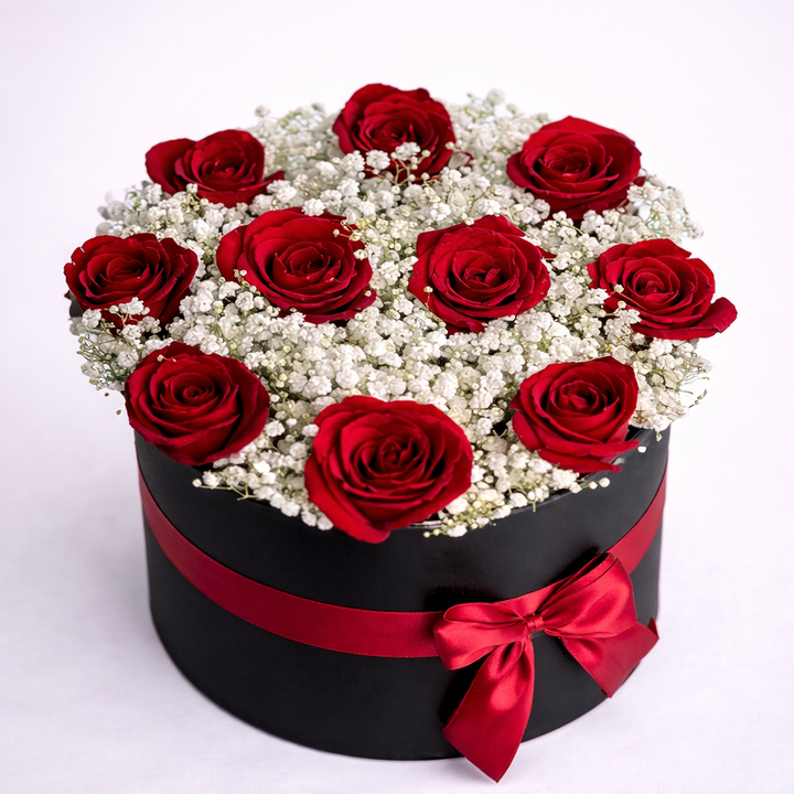 Red roses in a box