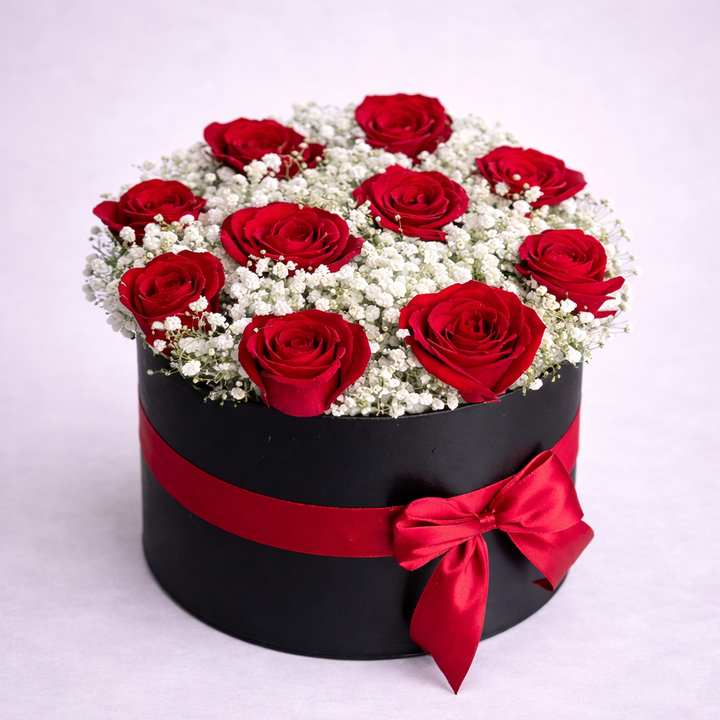 Red roses in a box