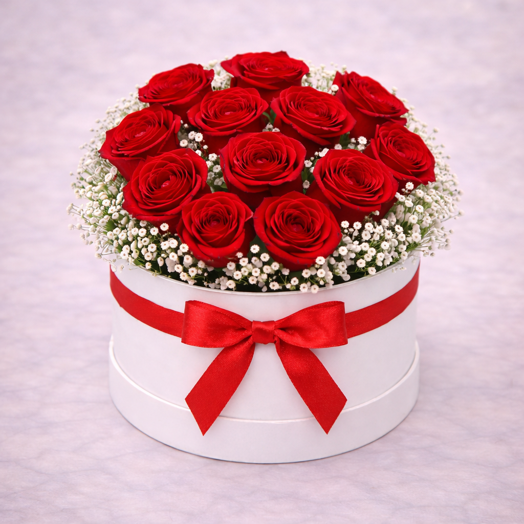 Red roses in a box