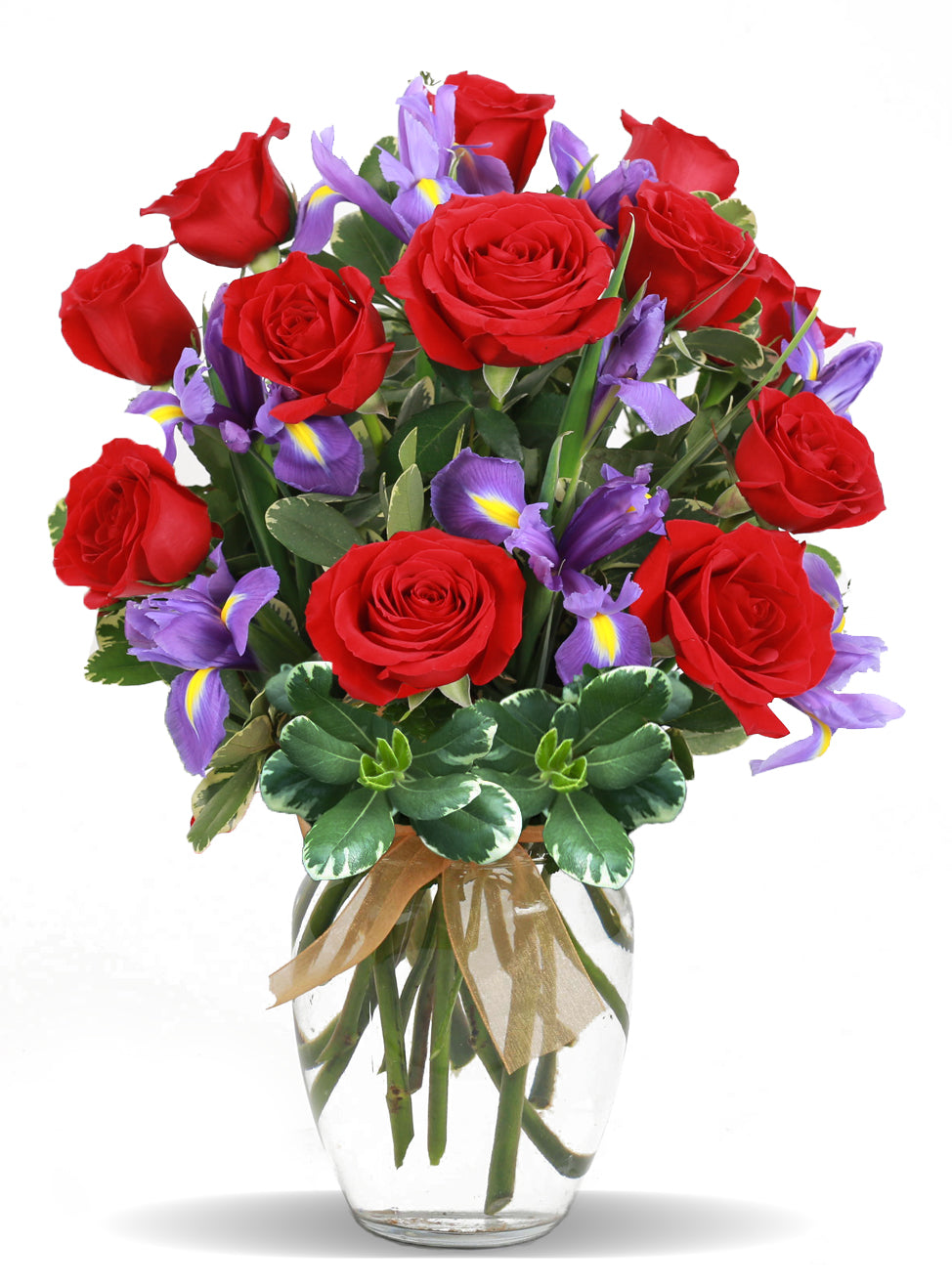 Red Roses & Irises Vase