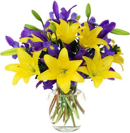 Irises & Yellow Lilies